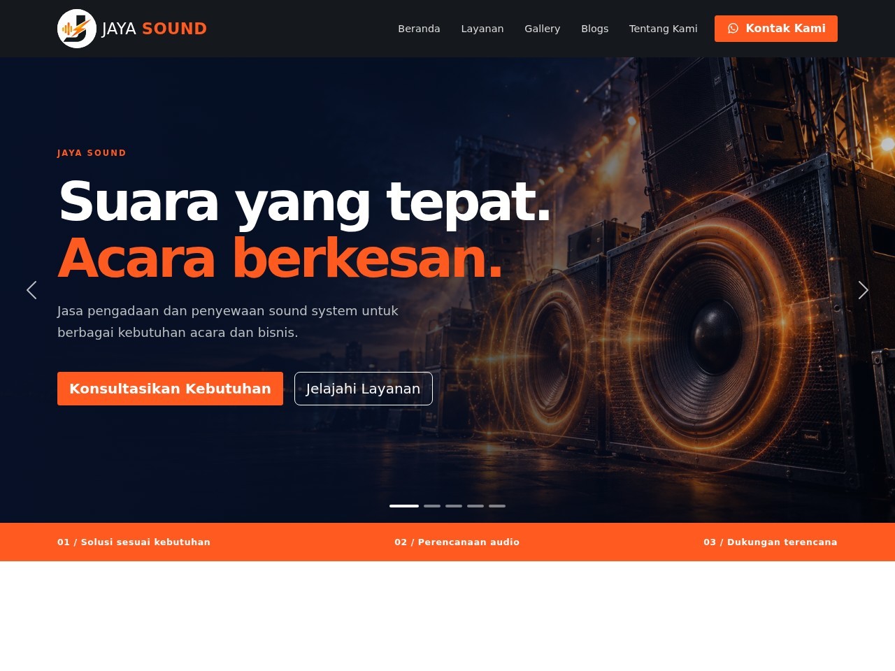 Screenshot website Jaya Sound
